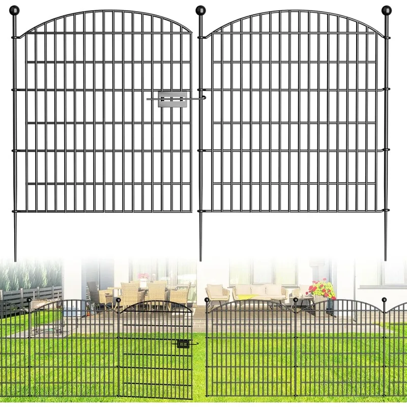 

10 Panels Decorative Garden Fence with Gate - 32 in (H) x 23.6 ft (L) No Dig Dog Fence Outdoor for Yard