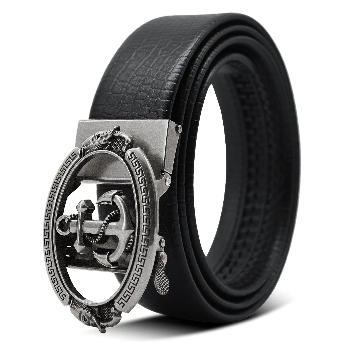 Plus Large Size 130 140 150 160 170cm Anchor Design Fishing Automatic Buckle Belts for Men Belt Leather Waist Straps for Jeans