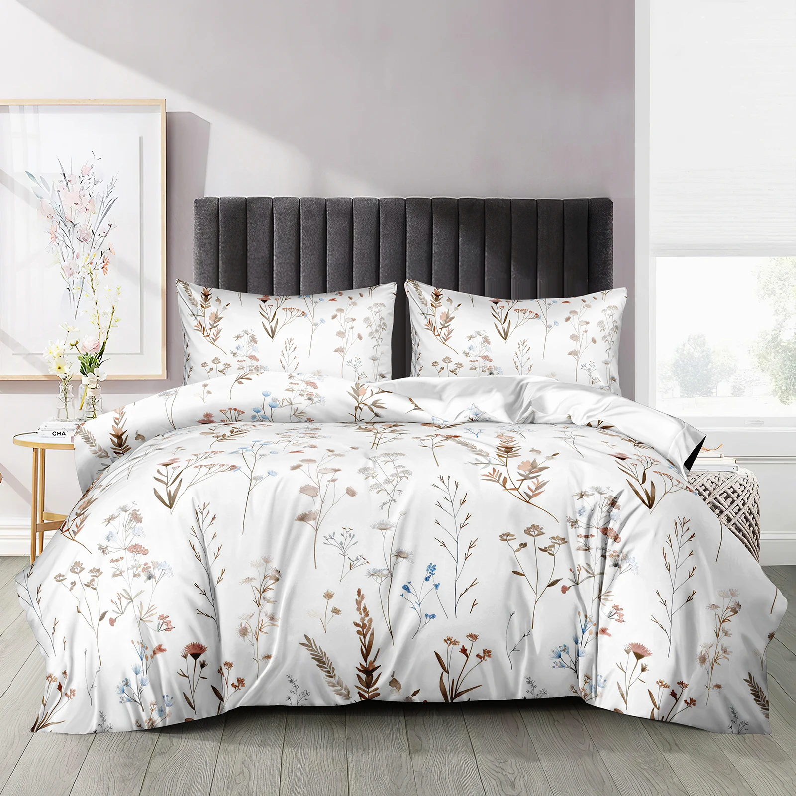 White Flower Duvet Cover Botanical Bedding Set Girls Home Decor Bedding Set Boho Cottage Bedding Set Home Textiles