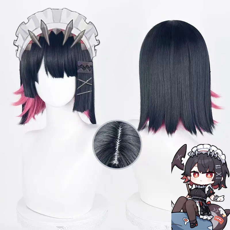 

1 piece natural black and pink short bob with shark tail, cosplay wig for Aileen Joe from Game Zero