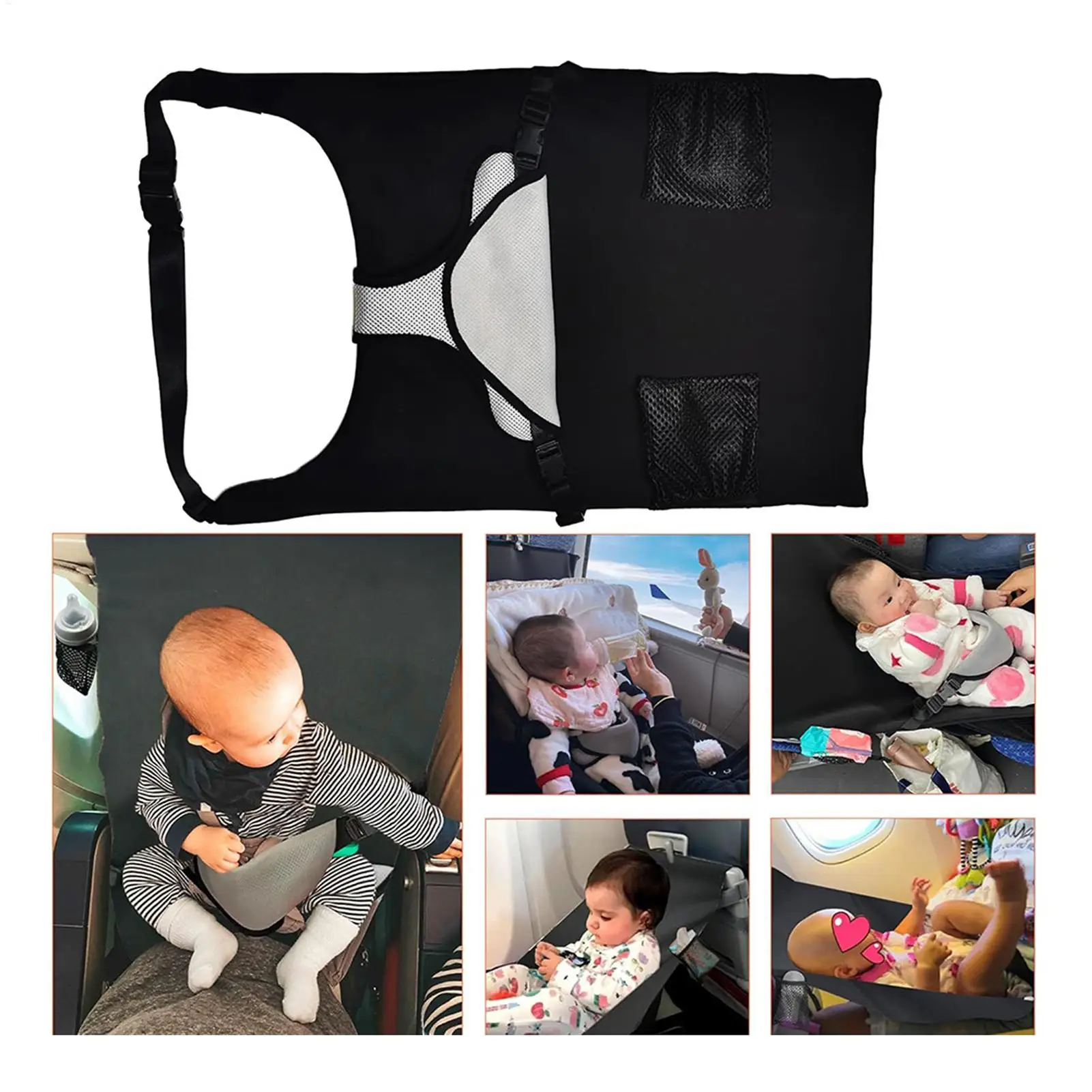 Travel Airplane Bed For Baby Pedals Bed Kids Airplane Seat Extender With Side Pocket Portable Foot Rest Hammock Car Sleep Crib view 5