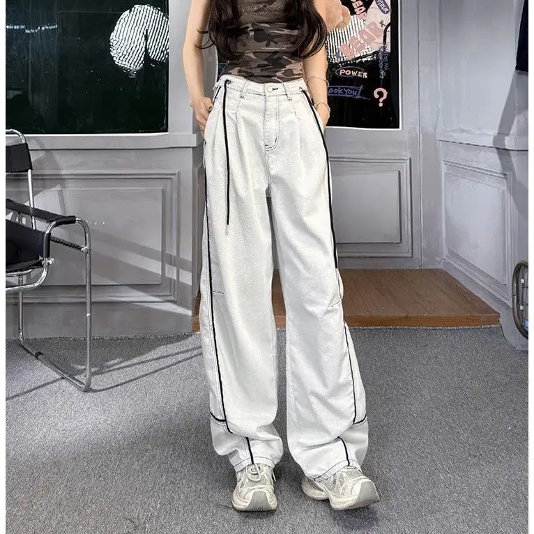 

American Drooping Wide-Leg Scimitar Jeans Women Spring Summer 2025 New Niche Design High Waist Loose Slimming Pants