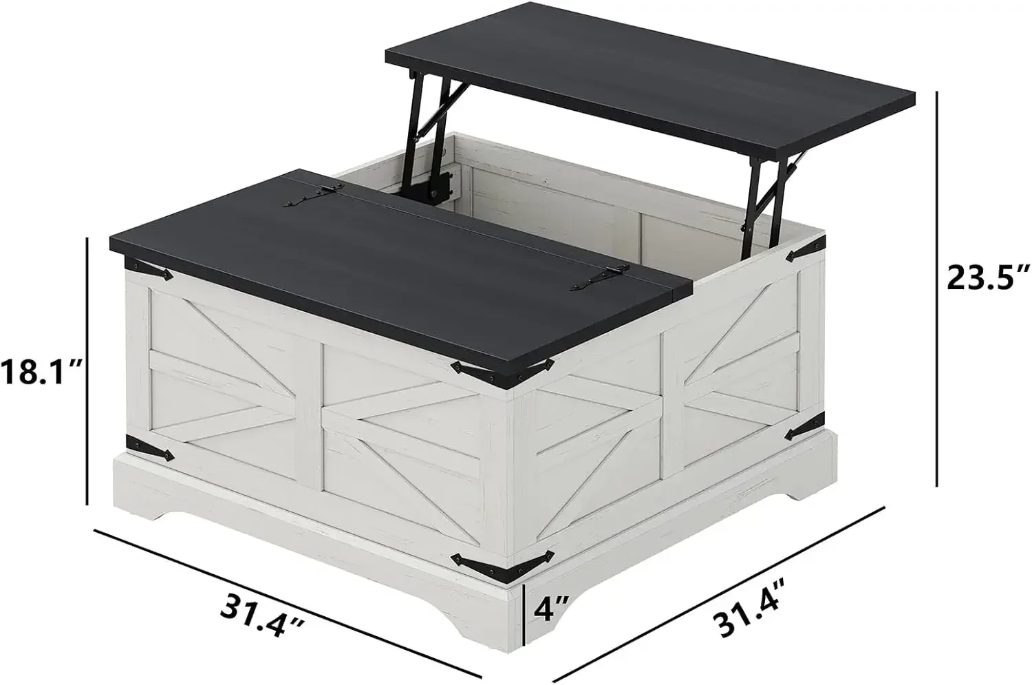 Farmhouse Lift Top Coffee Table, Square Wood Center Table with Large Hidden Storage Compartment for Living Room