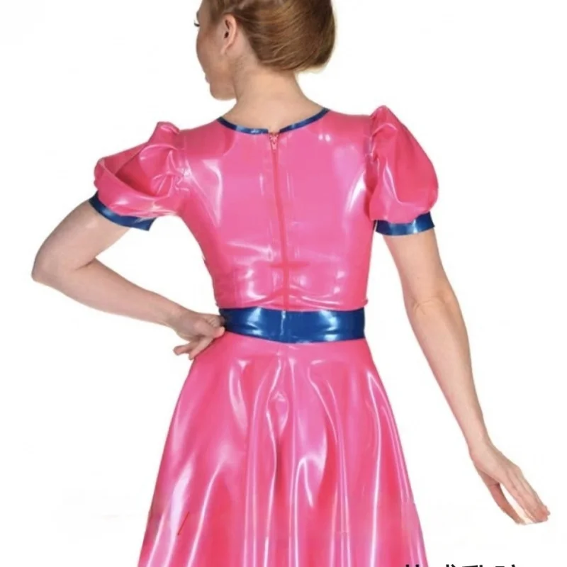 Pure Natural Latex Dress Sexy High Elastic Tight Puff Sleeves Customizable