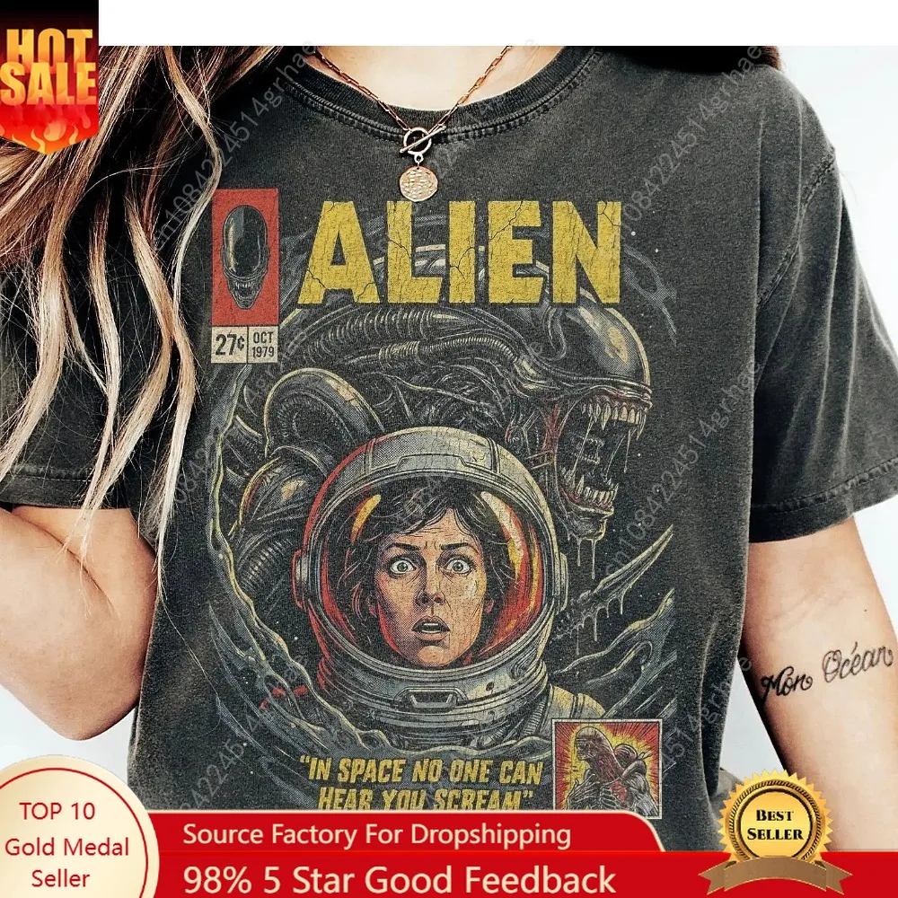 

Retro Alien Movie 1979 Comic T-shirt Pure Cotton T-shirt Summer New Style Unisex Casual Fashion T-shirt
