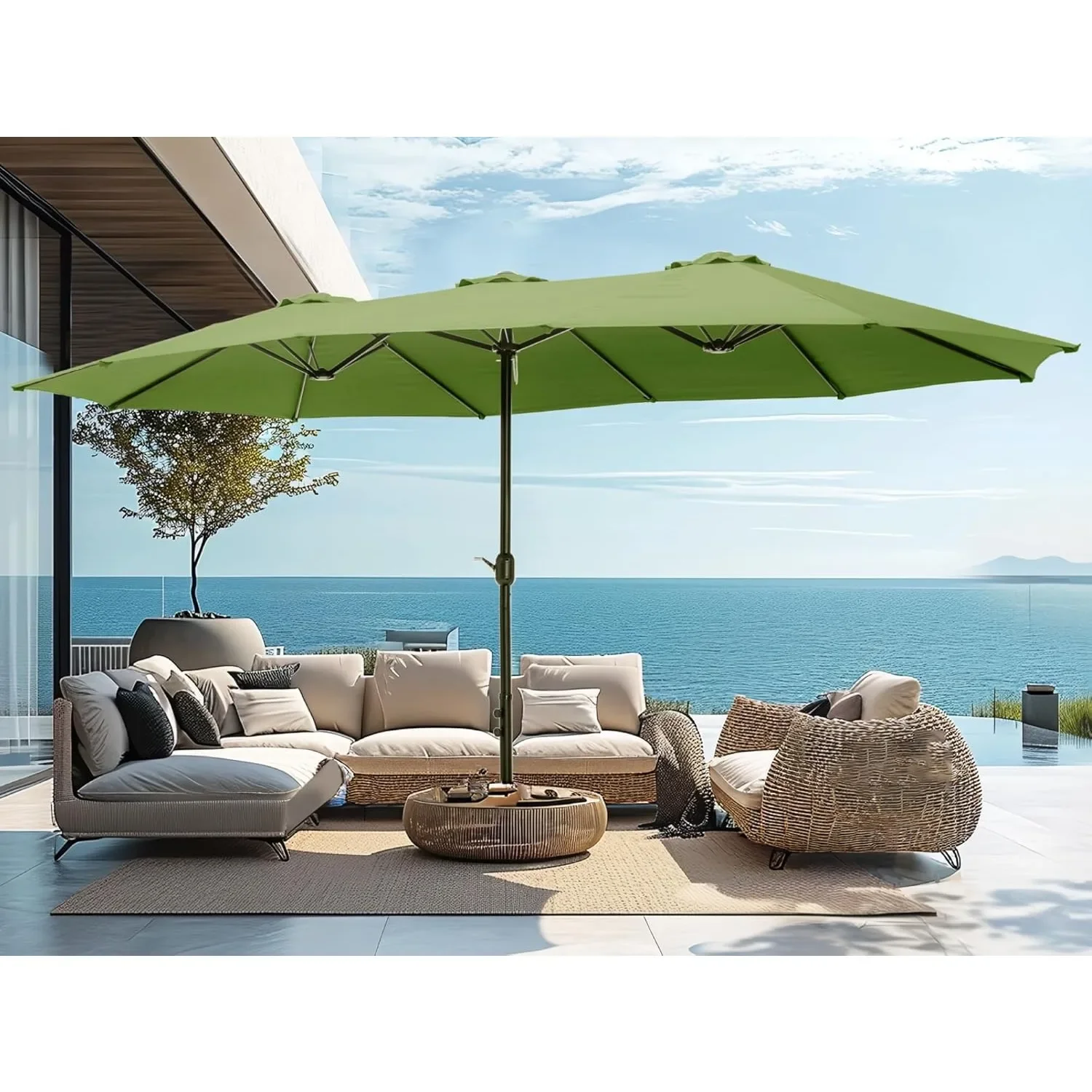 

PHI VILLA 15ft Large Patio Umbrellas with Base Outdoor Double-Sided Rectangle Market Umbrella for Pool Lawn Garden Lime Green