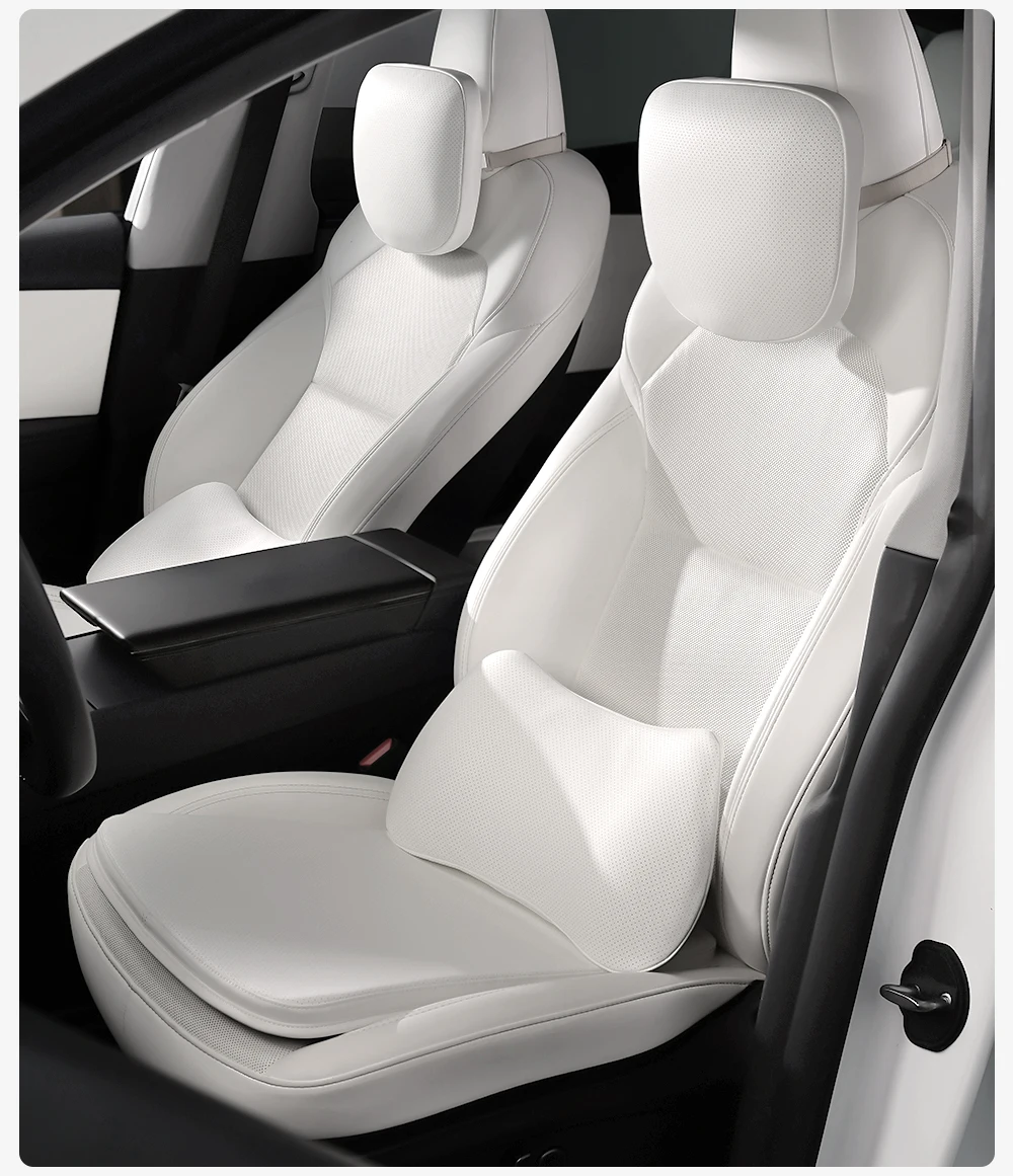 YZ Für Tesla Kissen Modell Y YL 3 Atmungsaktives Weiches Leder Kopfstütze Lendenwirbelstütze Sitzkissen Ergonomisches Memory-Schaum Nacken- und Taillenkissen – Detail 16
