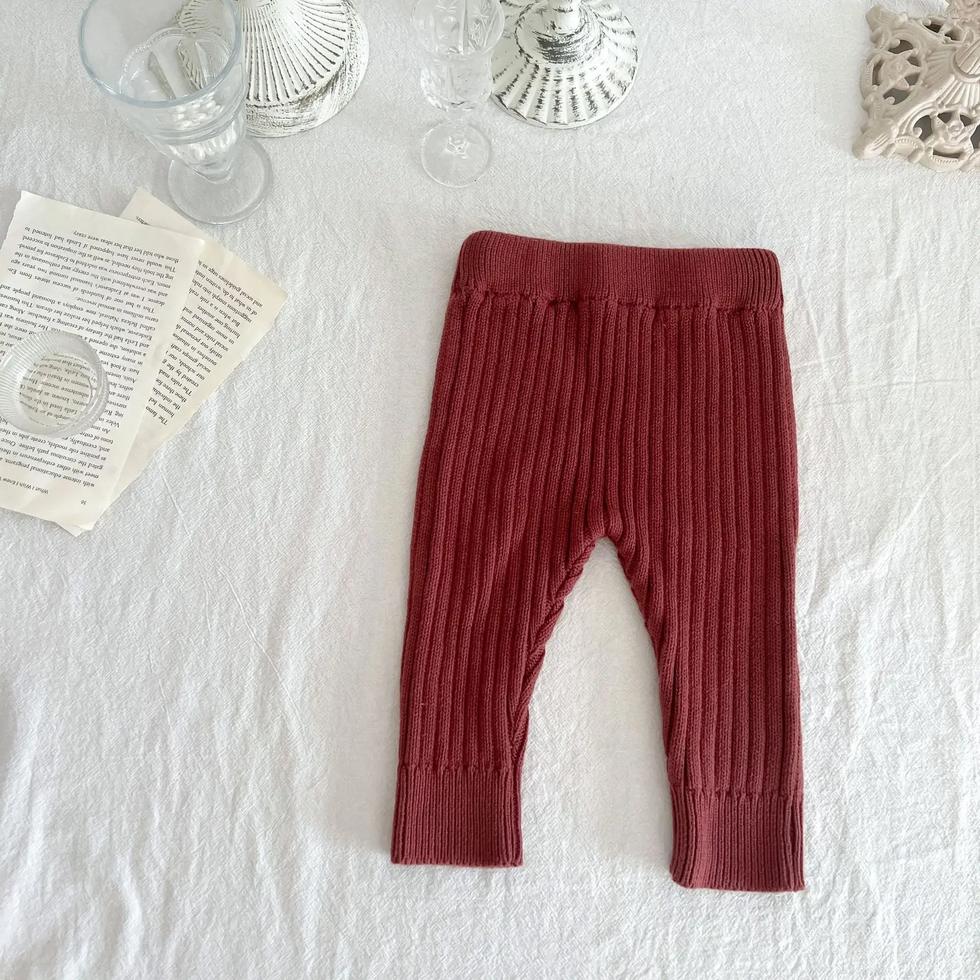 Autumn Baby Knitted Pants Children\'s Clothing Male and Female Baby Cotton Yarn and Wool Woven Elastic Leggings Large PP Pants