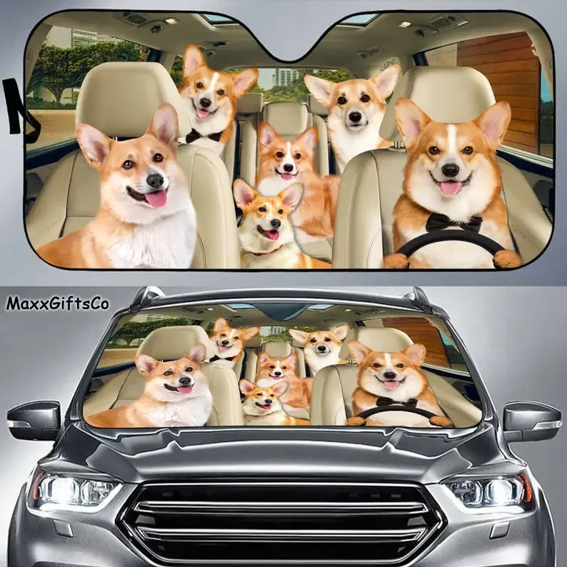 

Автомобильный солнцезащитный козырек Corgi, козырек от солнца Corgi, семейный козырек для собак, аксессуары для собак, подарок для любителей корги, украшение автомобиля, подарок для D