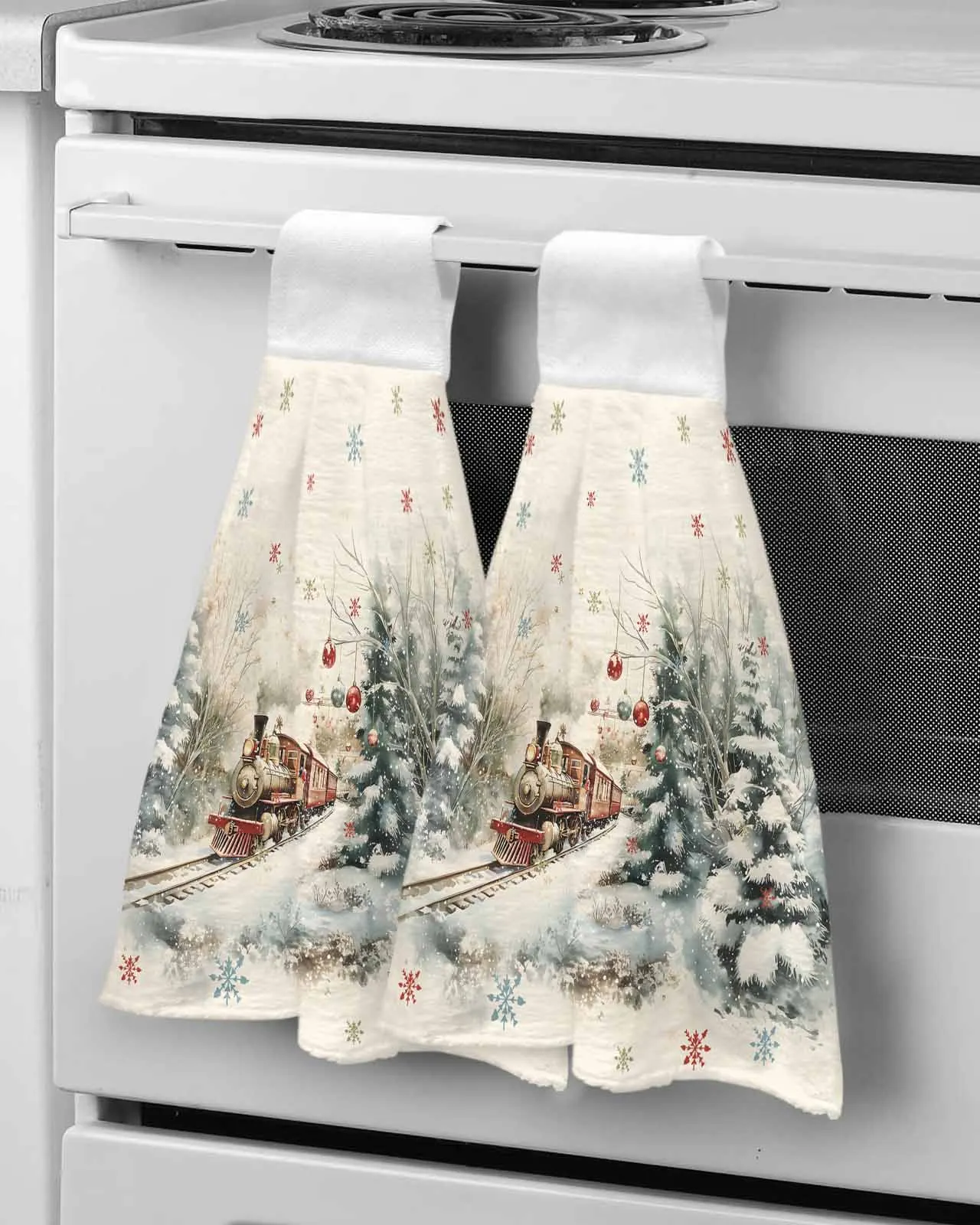 Christmas Train Forest Snow Scene Hand Towels Microfiber Bath Hanging Cloth Quick Dry Cleaning Cloth Xmas Kitchen Towel