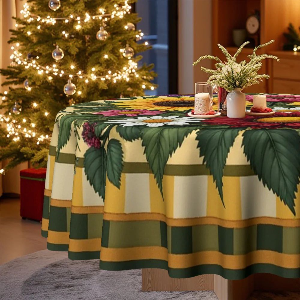 This round tablecloth, suitable for Christmas, Easter and floral themes, is a home decoration, catering