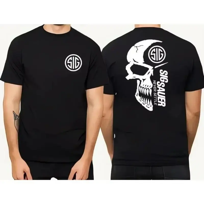 2025 Summer Men's Sig Souer Gun Pattern T-shirt Germon Gun Ammunition Army Top Casual Military Police T-shirt Skull Pattern Tee