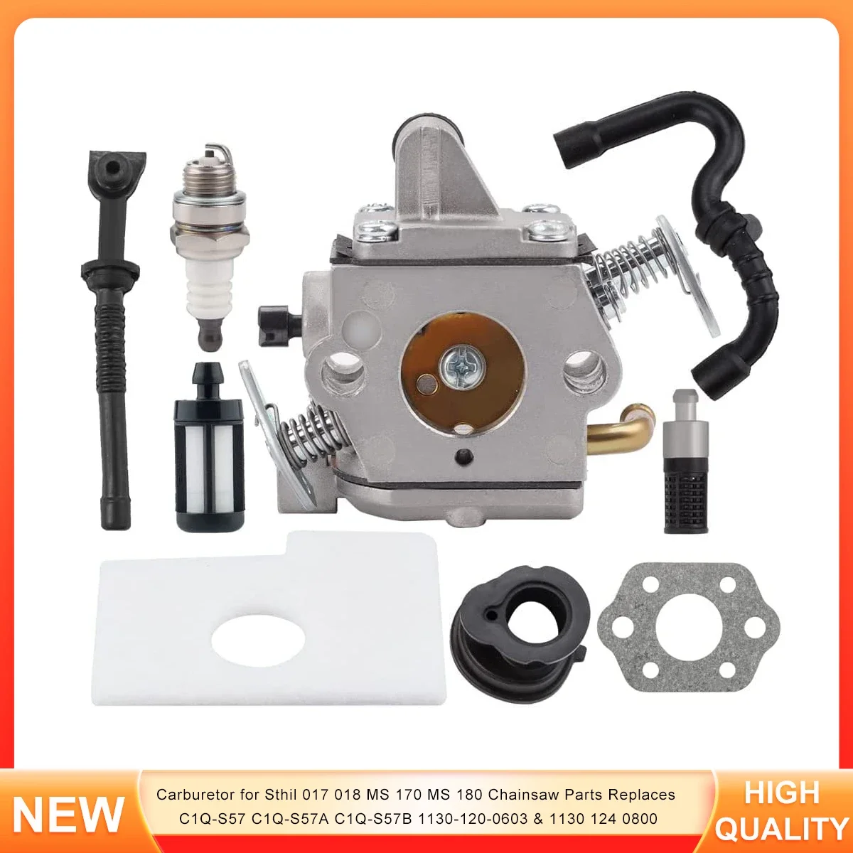 

Carburetor for Sthil 017 018 MS 170 MS 180 Chainsaw Parts Replaces C1Q-S57 C1Q-S57A C1Q-S57B 1130-120-0603 & 1130 124 0800