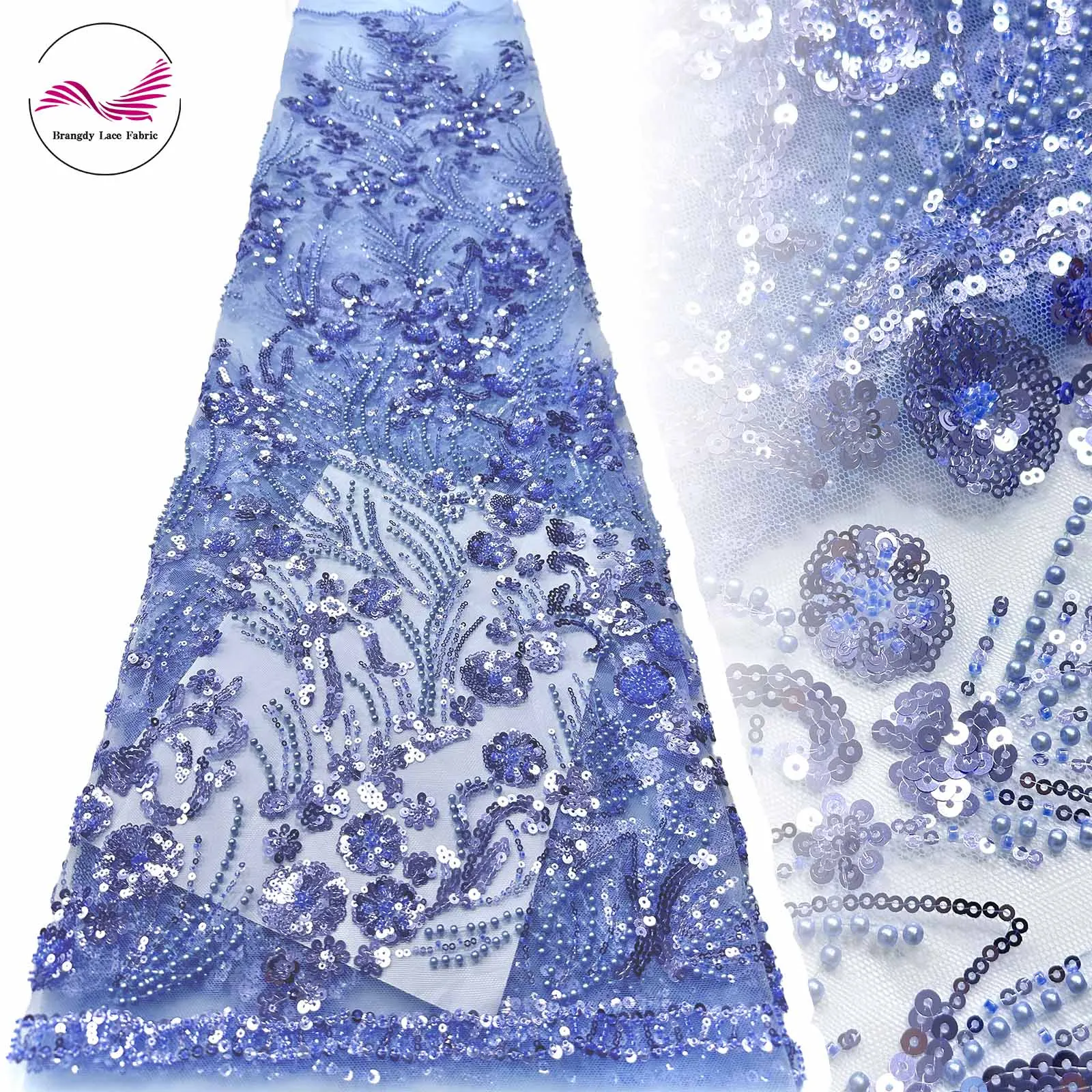

African Lace Fabric 2025 Sequins Beaded Embroidery Groom Nigerian Bridal High Quality French Tulle Lace Fabric For Wedding Part