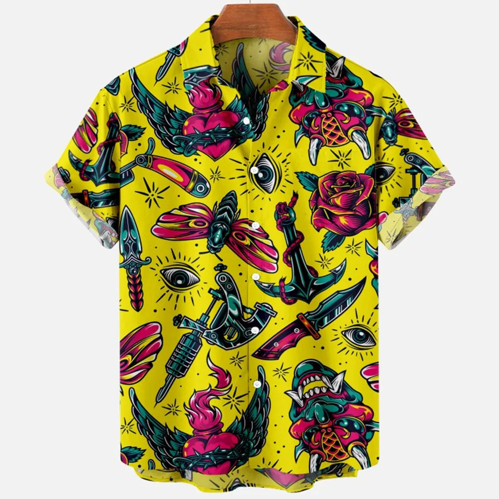 2023  Horror 3d Print Hawaiian Shirt Men Clothes Loose Breathable Men\'s Shirts Summer Male Shirt Male Clothes Short Sleeve