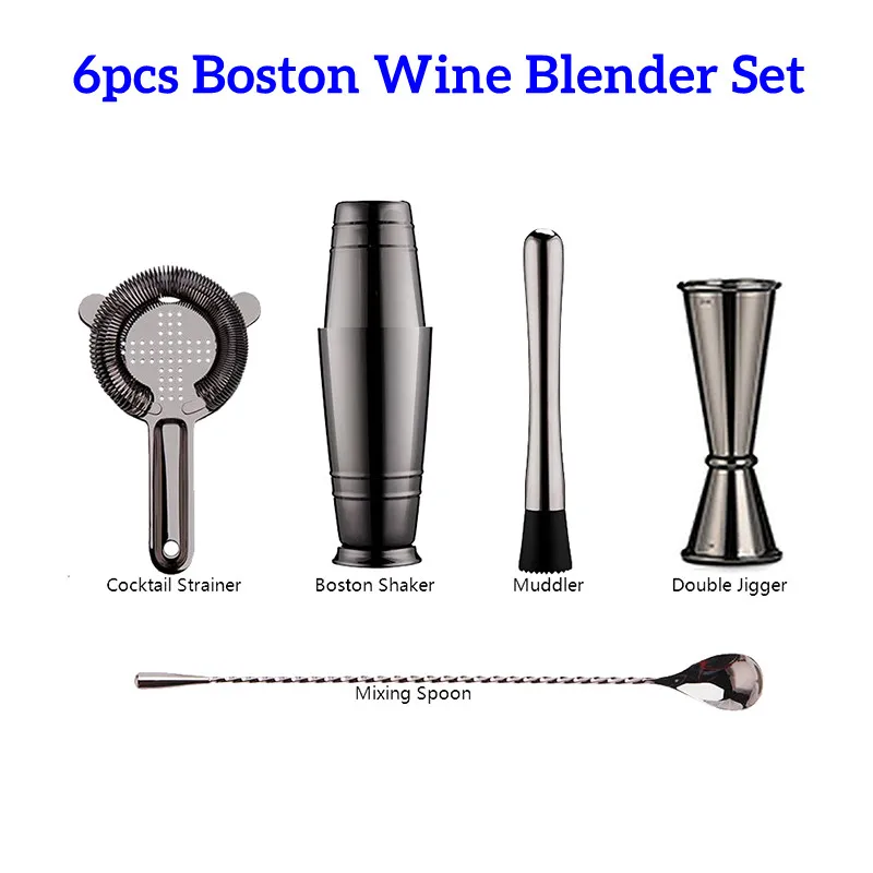 304 Stainless Steel 6pcs Boston Wine Blender Set American Tools Shaker Wine Blending Shaker