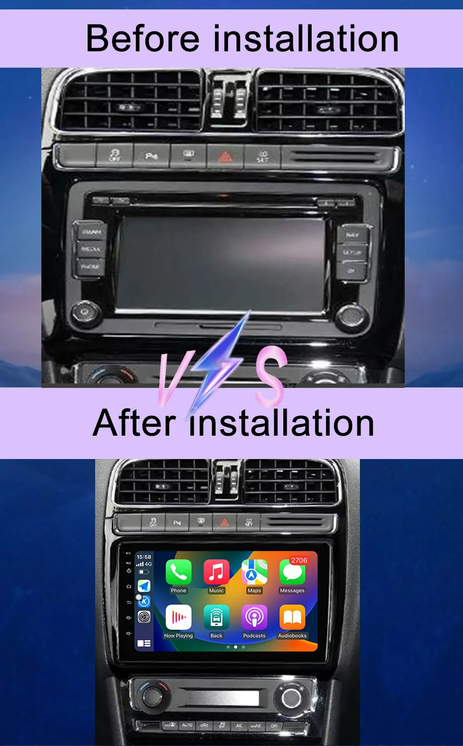 QLED-Bildschirm für Volkswagen VW POLO 5 2011–2016 WIFI CarPlay Autoradio Video Audio Multimedia Player GPS Navigation DSP Stereo – Detail 2