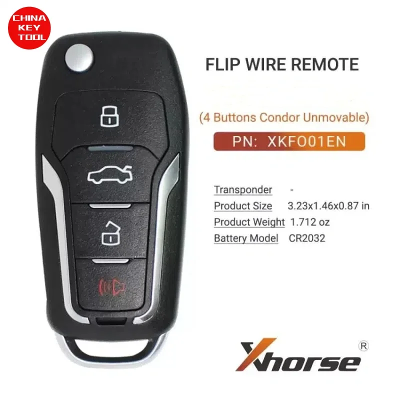 1PCS Xhorse Wire Flip Remote For Ford Style Condor Unmovable Key Ring 4 Buttons XKFO01EN