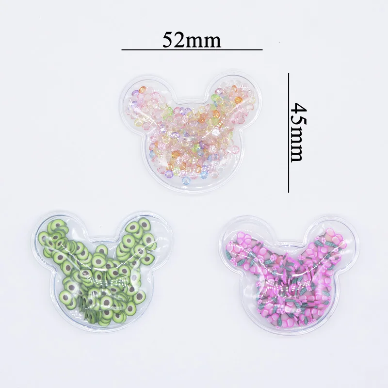 Randomly 10Pcs 52*45mm Transparent PVC Mouse Head Filling Shakers Applique for Handmade Crafts Headwear Hair Clips Bow Decor