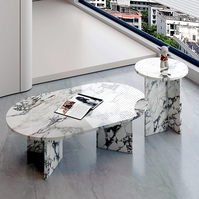 

Marble coffee table living room household Italian small apartment light luxury simple modern round designer table
