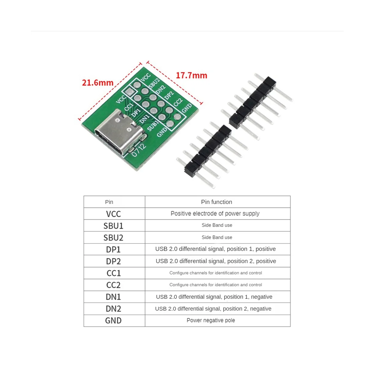 Tipo C Transferência USB Pin Test Board, Adaptador Feminino, Módulo Conversor