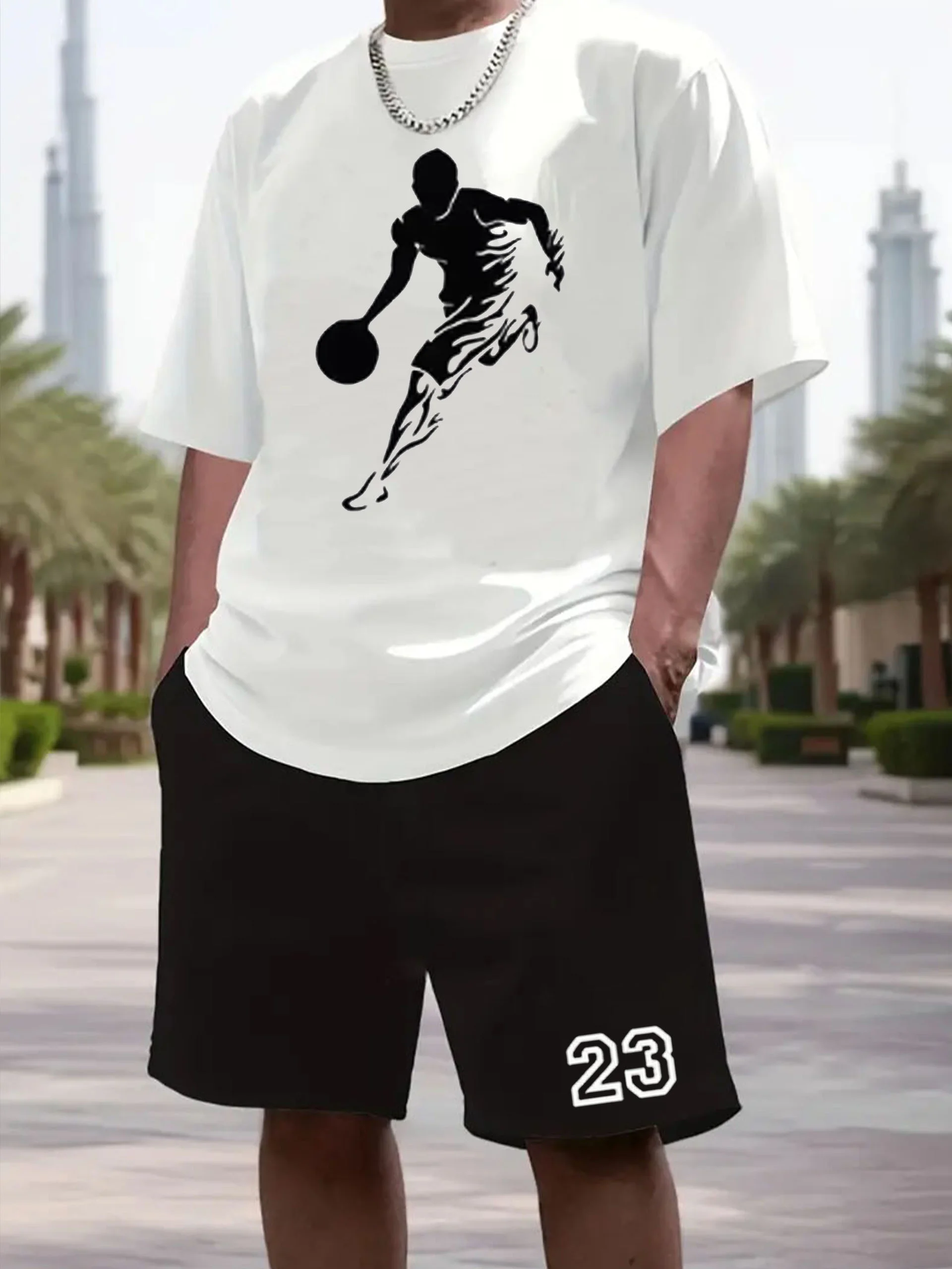 

2026Men's casual sports outfit - short-sleeved T-shirt and shorts, breathable, loose-fitting, quick-drying summer fitness wear