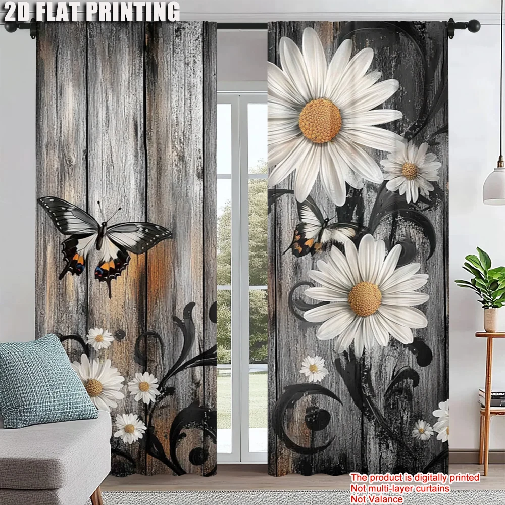 

2pc, Party Window Curtains Flower Butterfly Versatile 100% Polyester,Without Electricity Holiday Decorations Applies to bedroom
