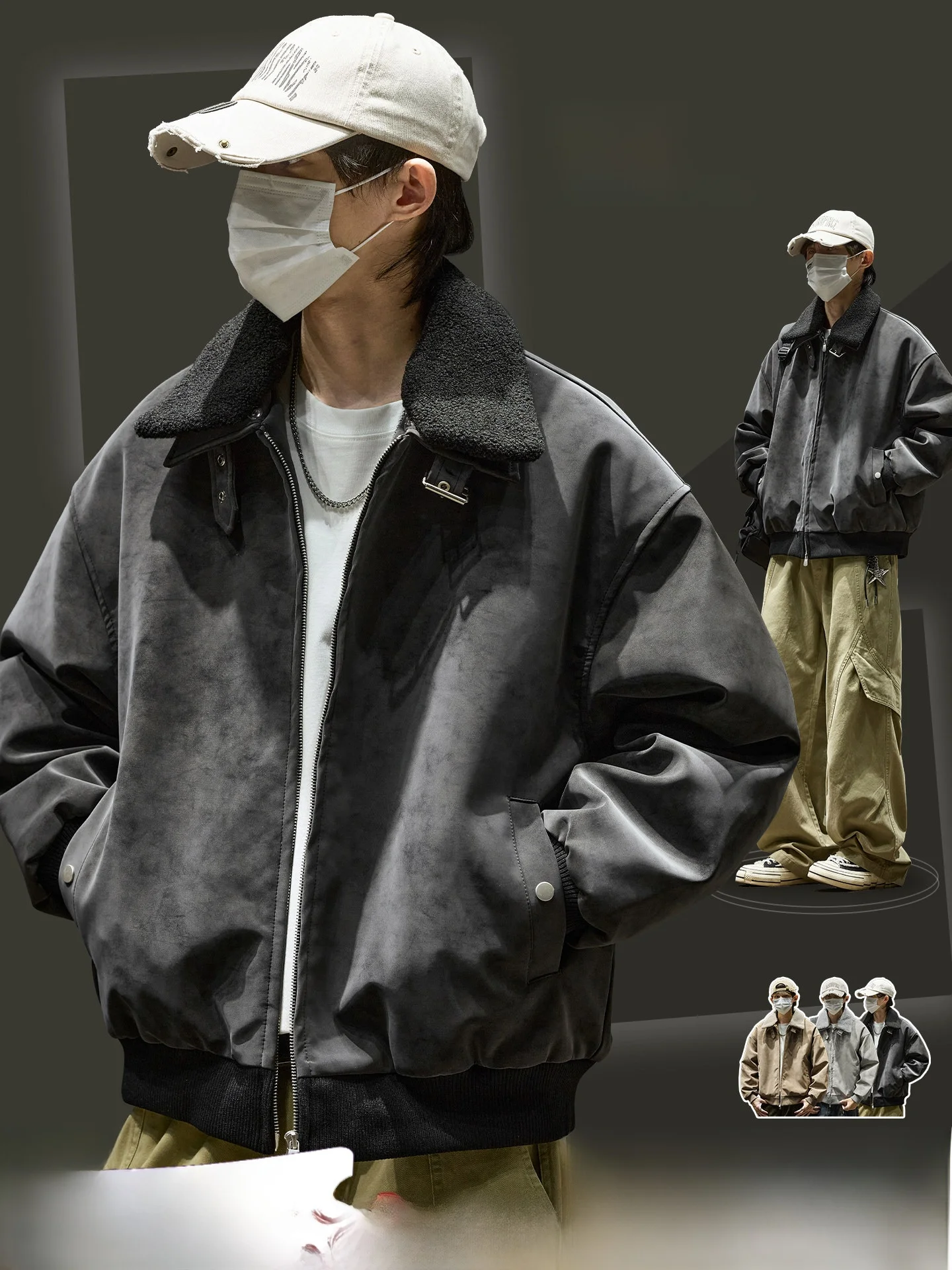 

Мужская куртка Jaet Thiened из хлопка и искусственной кожи с отстегивающимся меховым воротником, осенне-зимняя, новая, повседневная, теплая, на молнии, длинная...