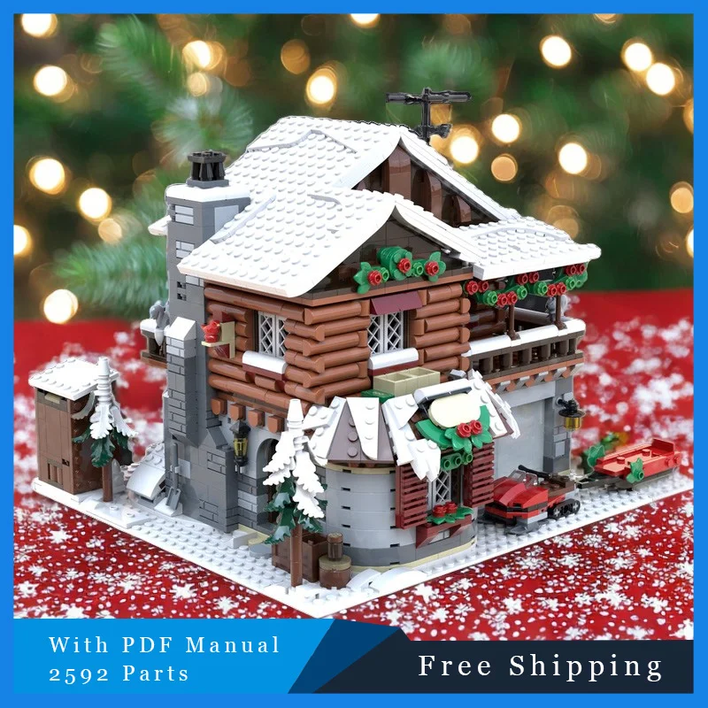 2592 piezas de casa de madera de montaña nevada, tecnología Modular, bloques de construcción MOC, modelo de ensamblaje, juego de juguetes, regalo de Navidad para niños