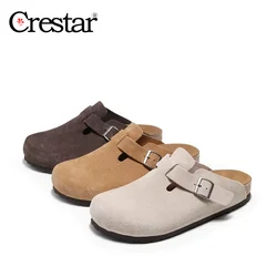 Crestar Women Suede Clogs Slippers Girl Fashion Clogs Cork Insole Sandals Men Mules Shoes Outdoor Beach Slides With Arch Support