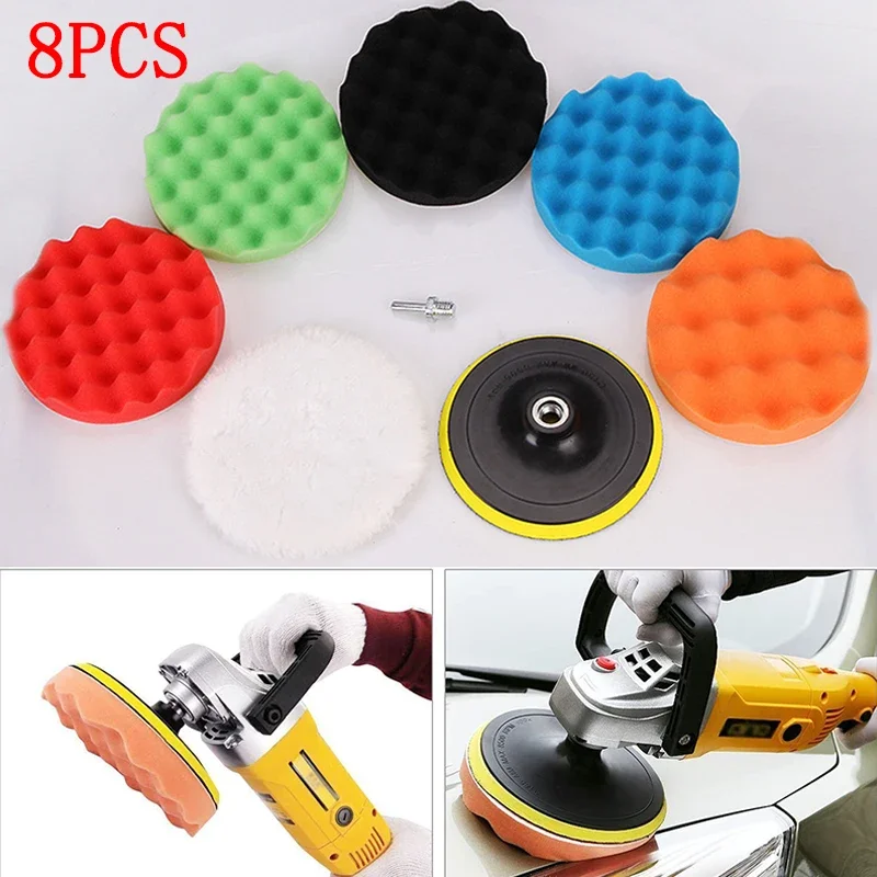 

11Pcs/Set Car Polisher Drill Adap 8PCS 3inch Self-Adhesive Buffing Waxing Sponge Wool Wheel Polishing Disc Pad For Car Polishing