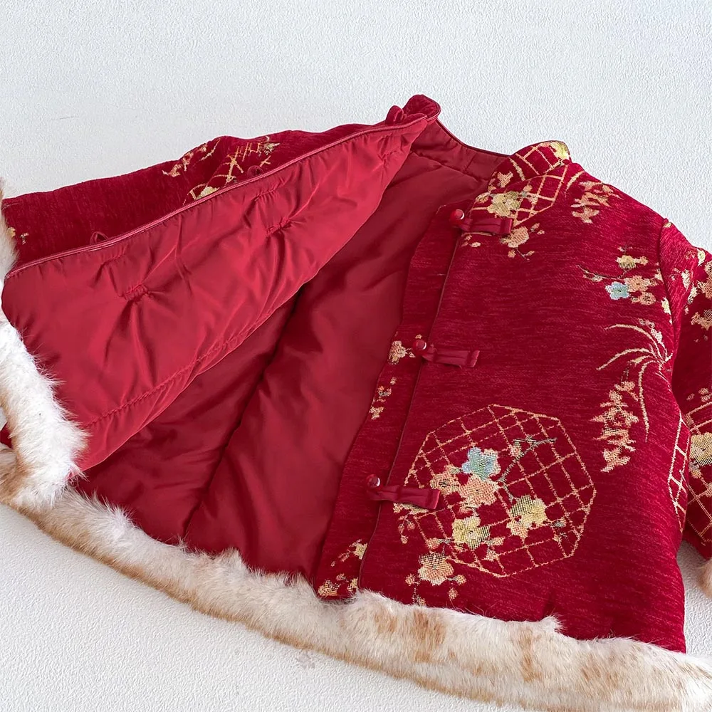 الملابس الصينية التقليدية السنة الجديدة طفل فتاة معاطف مبطن الشتاء الدافئ ملابس الأطفال عيد الميلاد الاطفال ملابس خارجية جاكيتات