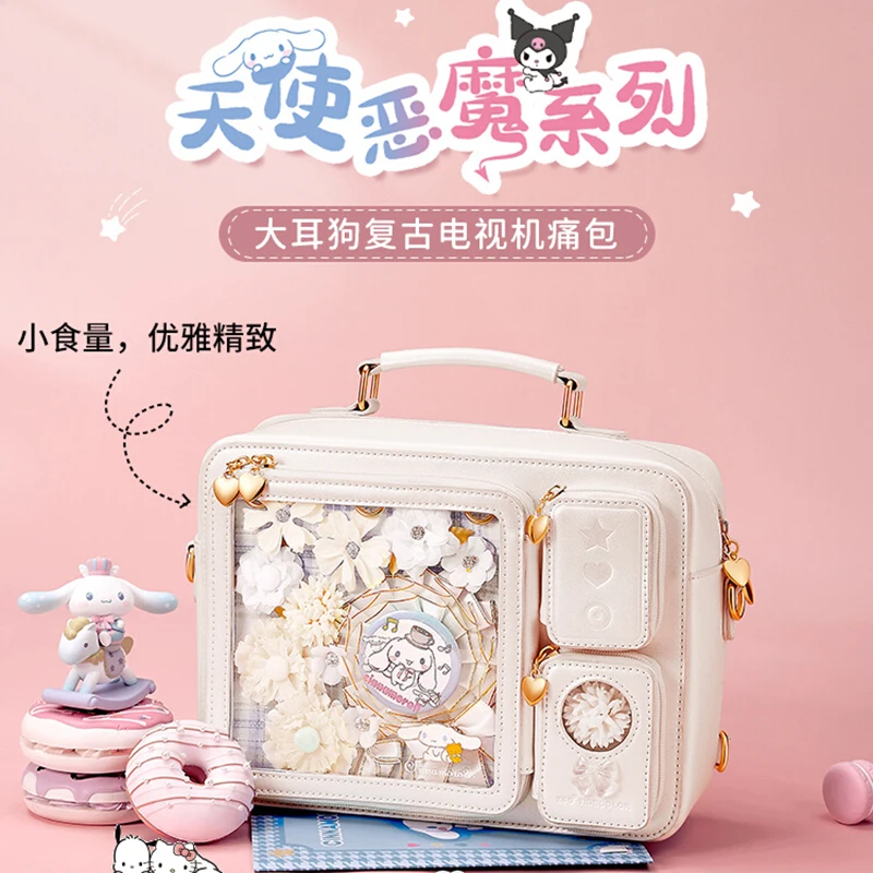 New Kawaii Sanrio Cinnamoroll Itabag Girls Cartoon Kuromi Transparent Large Capacity Backpack Handbag Crossbody Bags Gift