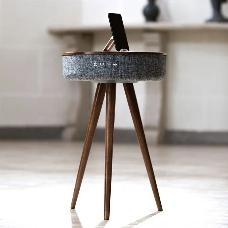 High-end Professional Speaker Manufacturer Power Bank Wireless Charging Side Table Desk Wood Wireless Speaker Coffee Table