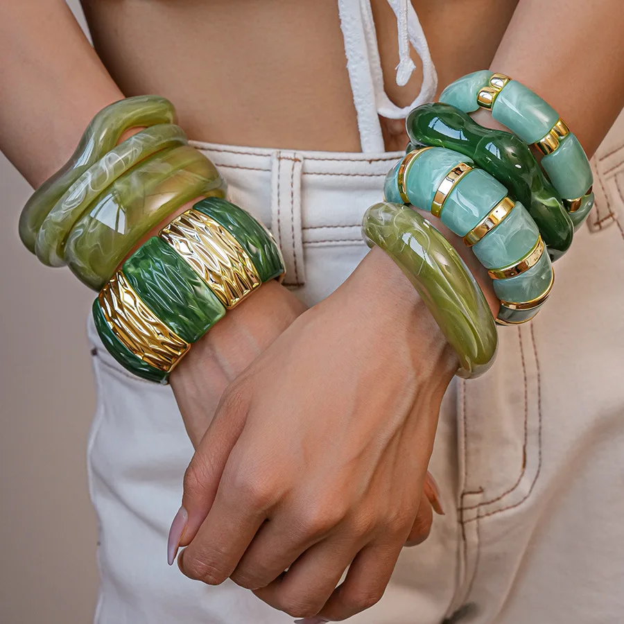 خمر الاكريليك الكفة سوار غير النظامية هندسية واسعة أساور للنساء الرجال لطخة أساور مفتوحة مجوهرات الحفلات هدايا جديدة B1