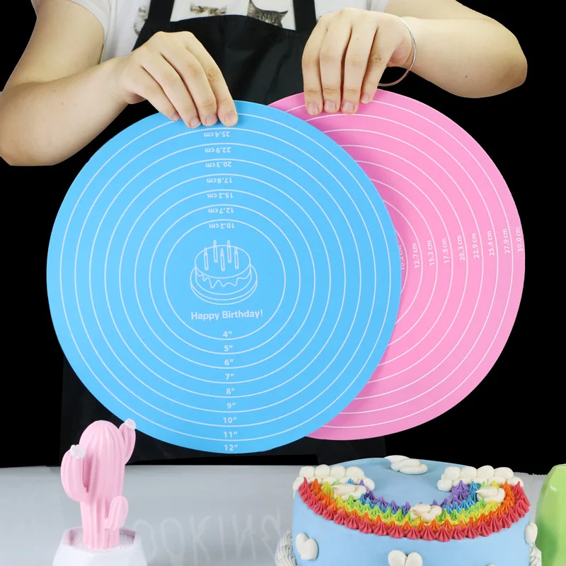 

Round Silicone Baking Mat Non-slip Pastry Turntable Nonstick Dough Kneading Pad Bread Cake Tray with Scale Kitchen Cooking Tools
