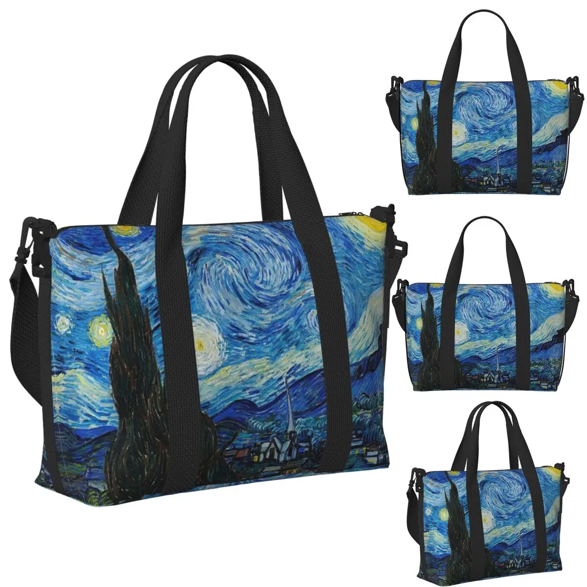 

The Starry Night By Vincent Van Gogh Beach Travel Bag Large Capacity Tote Bags for Gym Yoga Women Shopping Duffle Shoulder Bag