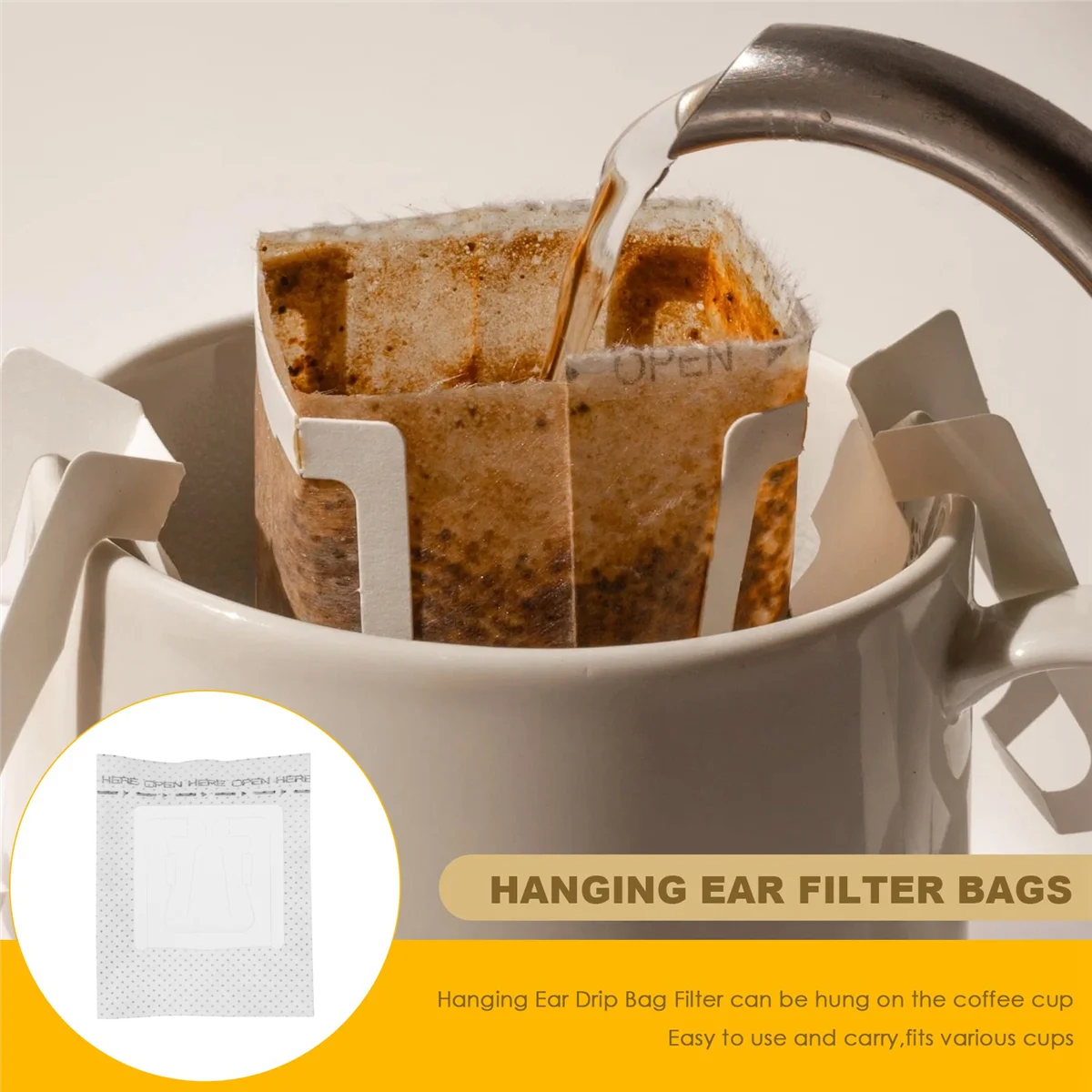 A48I 100Pcs Disposable Coffee Filter Bags Drip Portable Hanging Ear Style Paper Home Office Travel Coffee Tools