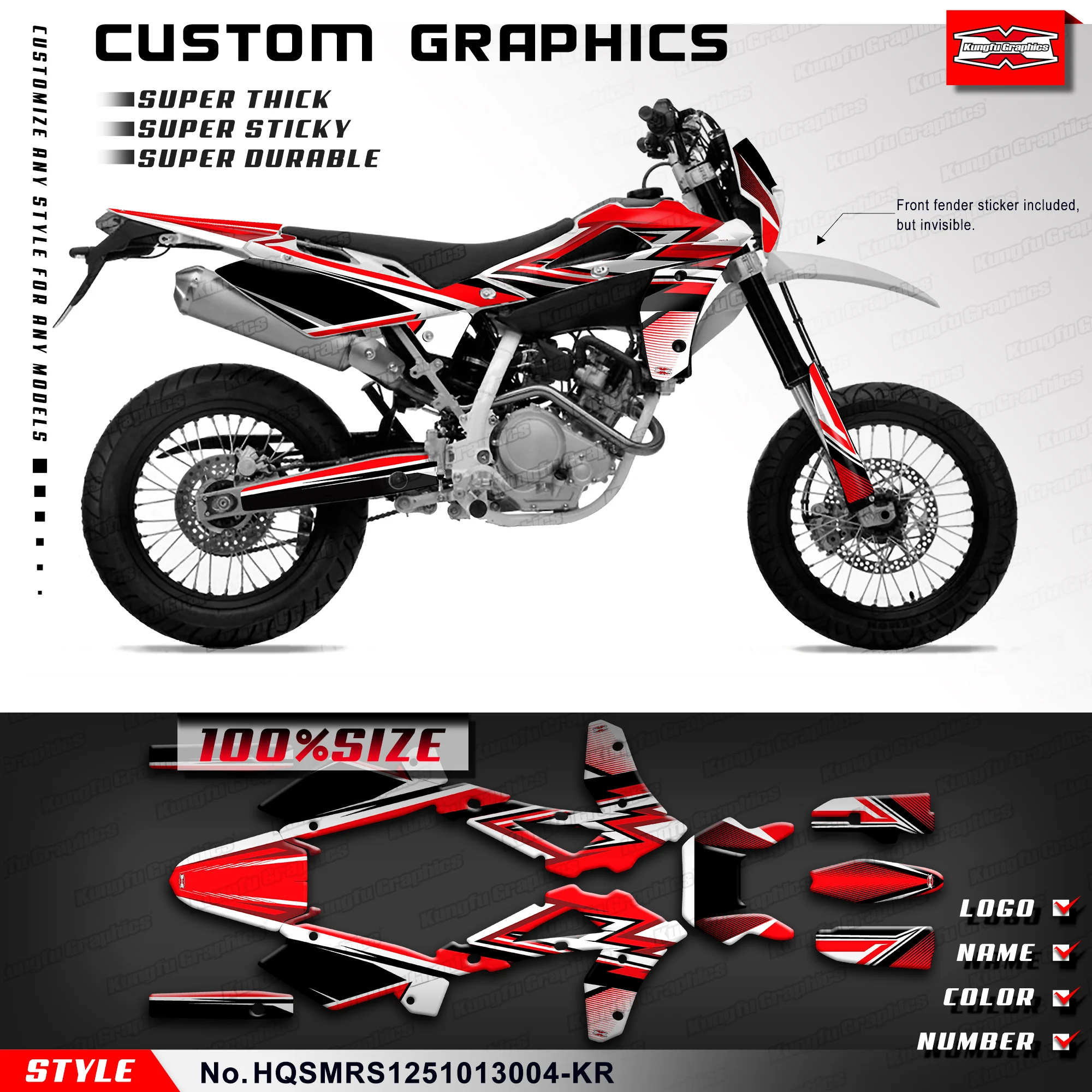 KUNGFU GRAPHICS Stickers Wrapping for Husqvarna SM SMR SMS 125 2010 2011 2012 2013 Refurbish, HQSMRS1251013004-KR