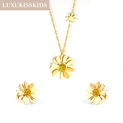 LUXUKISSKIDS Fashion Yellow Daisy Luxury Jewellry Sets Korean Elegant Chic Stainless Steel Necklaces Earrings For Women Gifts