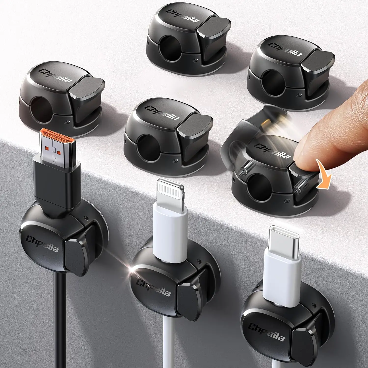 

8 Pack Cable Clips with Dual Spring Clasp for Cable Management, Cord Holder for Nightstand Desk Office Dorm Essentials