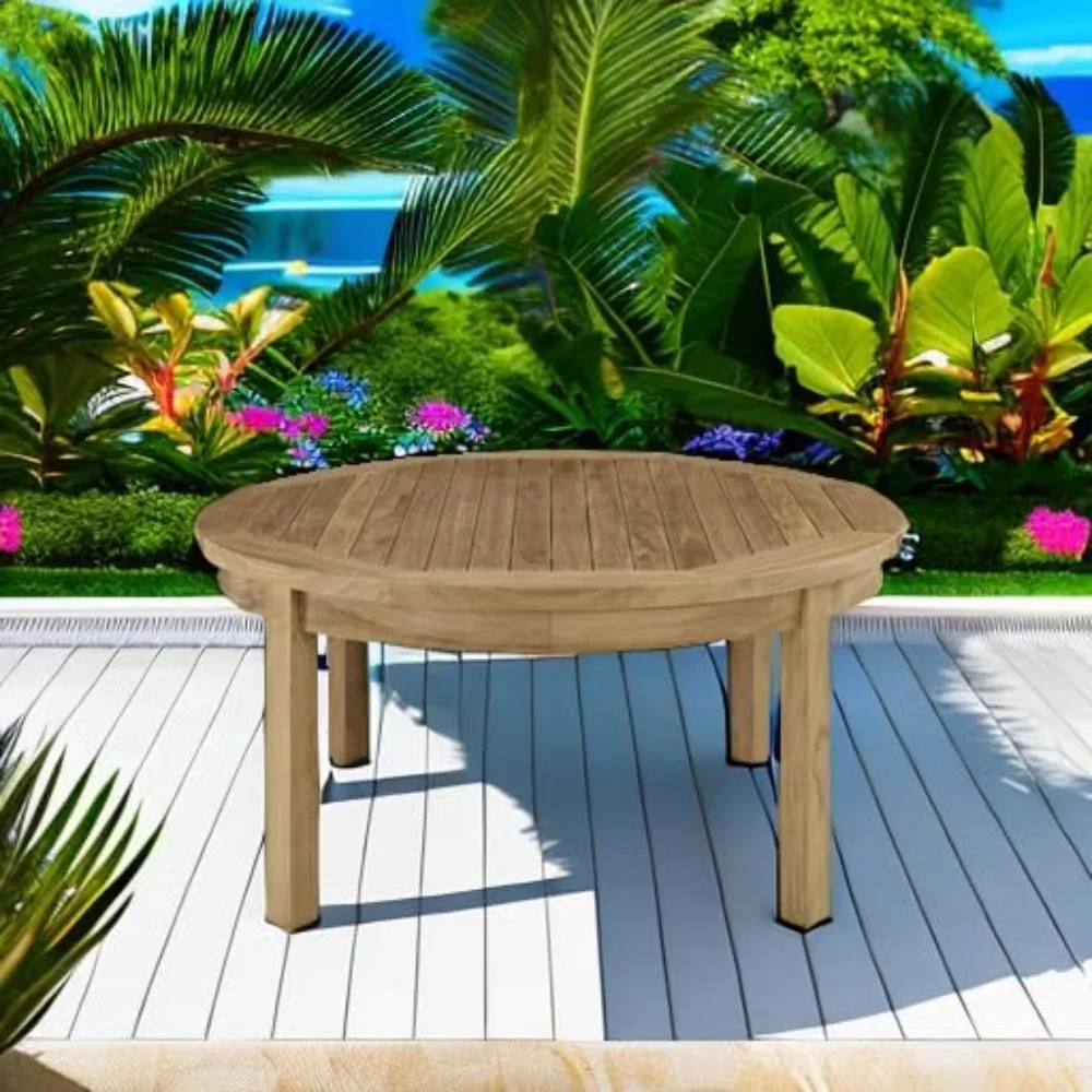 

Premium Grade A Teak Wood Outdoor Patio Round Coffee Table in Natural