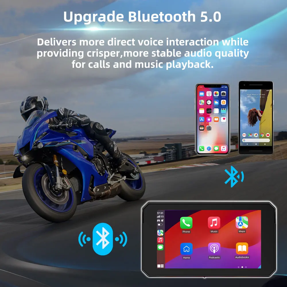 Icreative 5 inch Carplay Motorcycle DVR Navigation GPS Wireless CarPlay Android Auto IPX7 Display Screen Portable Moto Monitor view 3