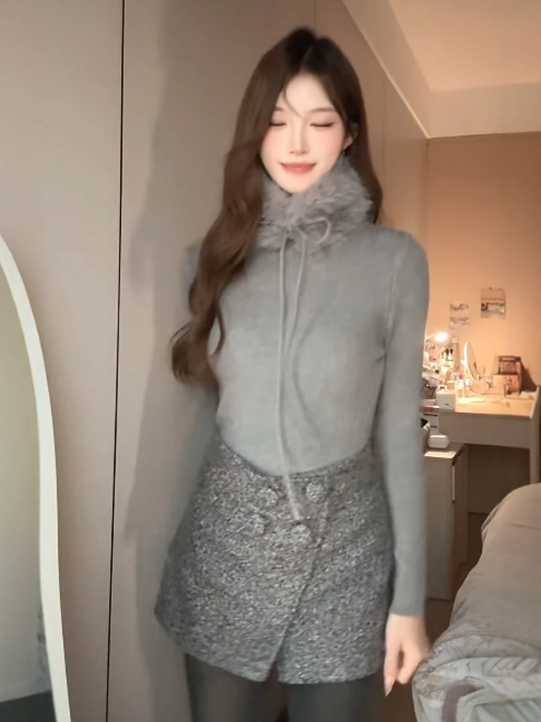 

Retro Gentle Sle Two-Piece Set Top And Skirt Comfortable Spring Faion Women's Clothing High Waist ort Skirt