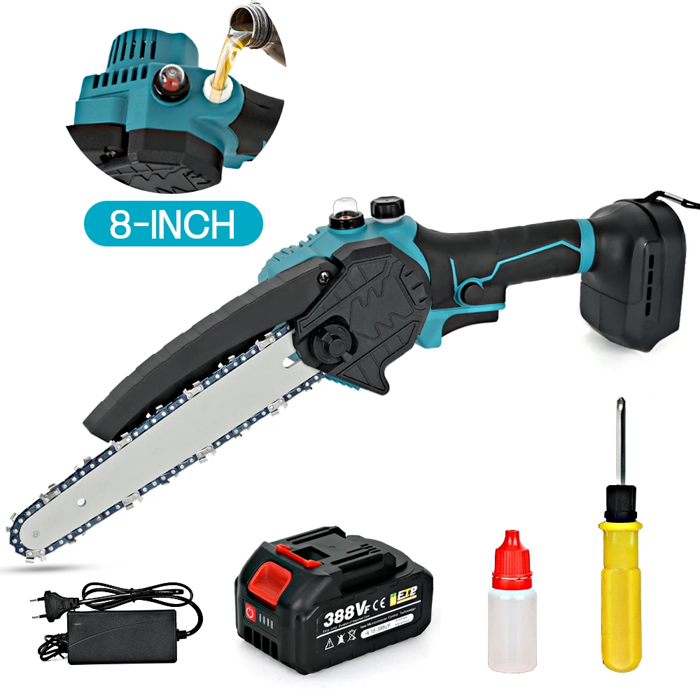 8 Inch Brushless Electric Chain Saw Cordless Automatic Oiler Garden Wood Logging Pruning Saw Power Tools For Makita 18V Battery