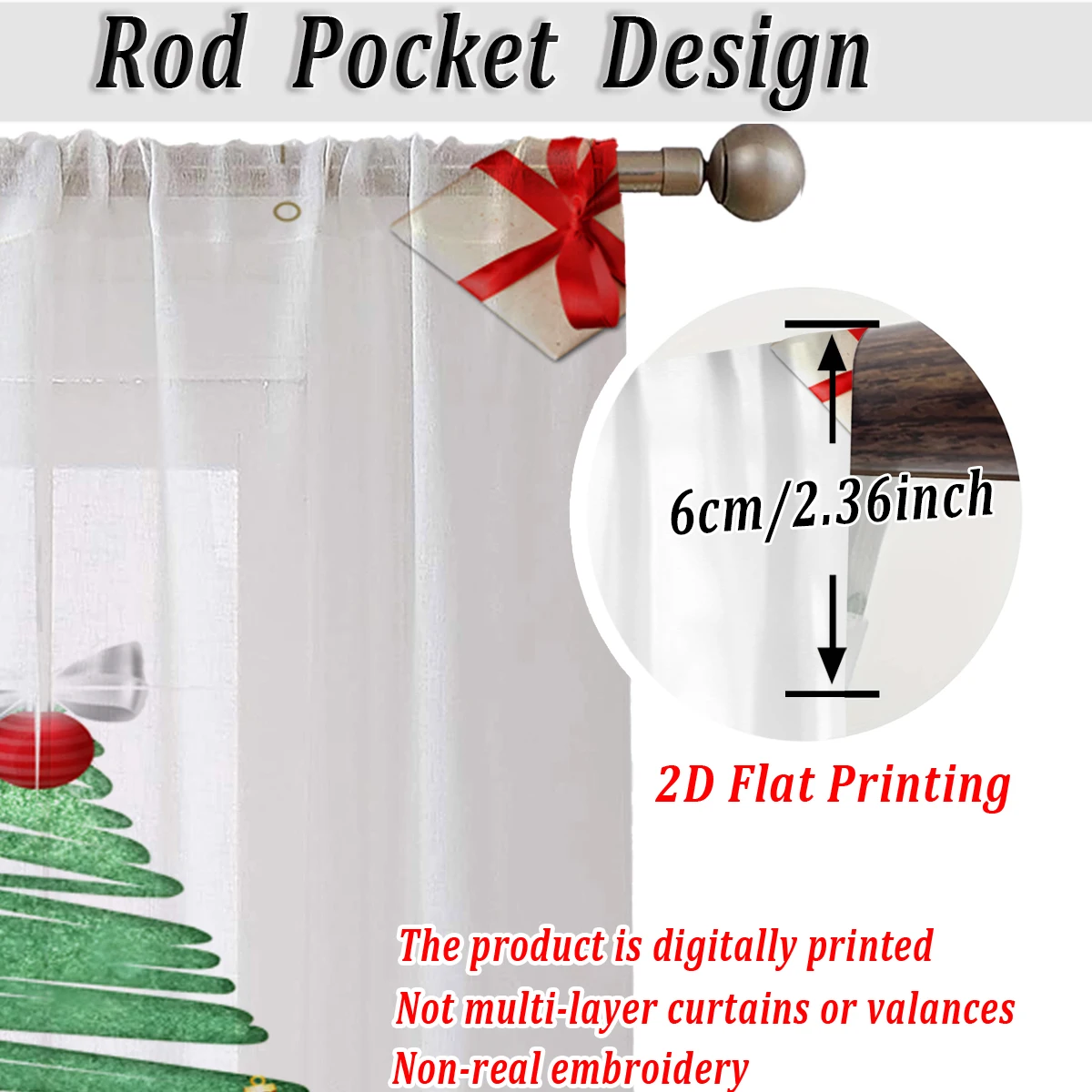 ستارة شفافة للمطبخ بطباعة مسطحة لعيد الميلاد مع صندوق هدايا ندفة الثلج لأشجار عيد الميلاد المجيد لحفلات ديكور المنزل