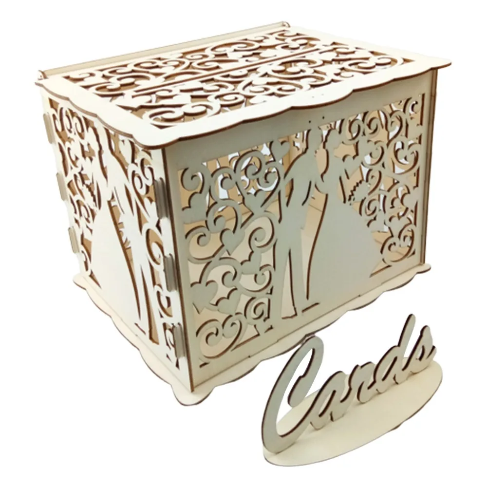 22.5x15x15cm Wooden Wedding Card Box Hollow Floral Pattern With Lock Wooden Invitation Card Box Rustic Design DIY Card Box