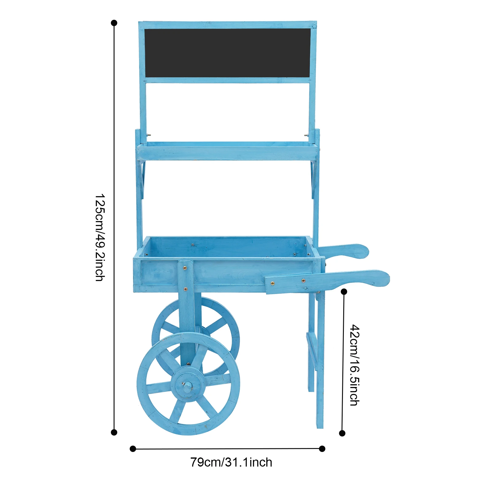 

Blue 31.1*16.54*49.2 in Flower Stand, Plant Flower Rack with Blackboard, Flower Pots Holder Display with Decoration Wheels
