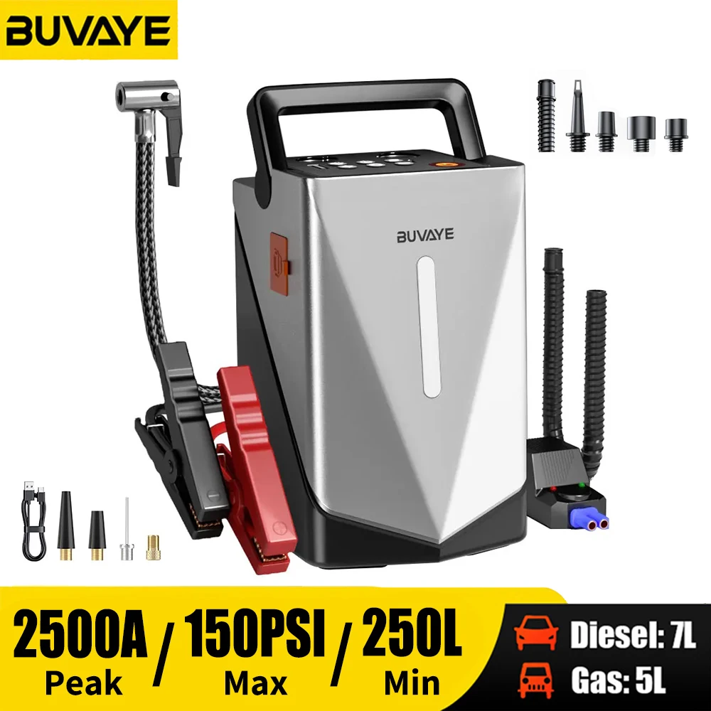 

BUVAYE Car Jump Starter Air Compressor Barbecue Blower Air Pump Portable Battery Booster Inflatable Pump Power Bank LED Lighting