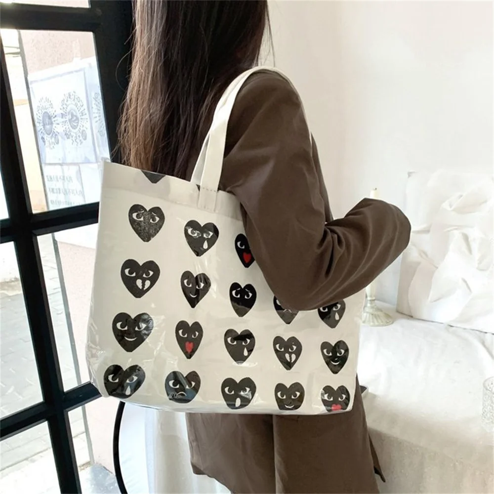 Large Capacity Tote Bag Women\'s Jelly Transparent Bag Fashion Canvas Handbag Single Shoulder Portable Shopping Bag